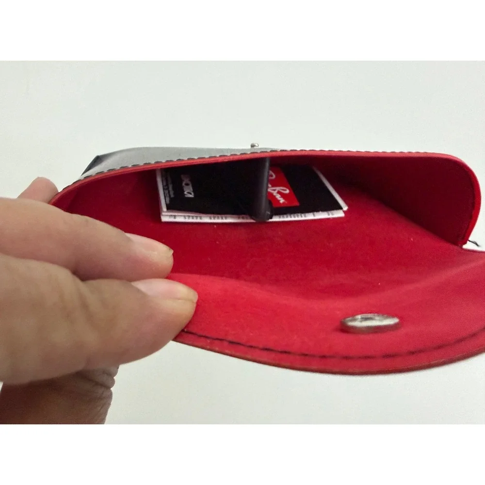Ray-Ban Sunglasses Case Black Faux Leather Red Interior‎ Snap Closure Accessory